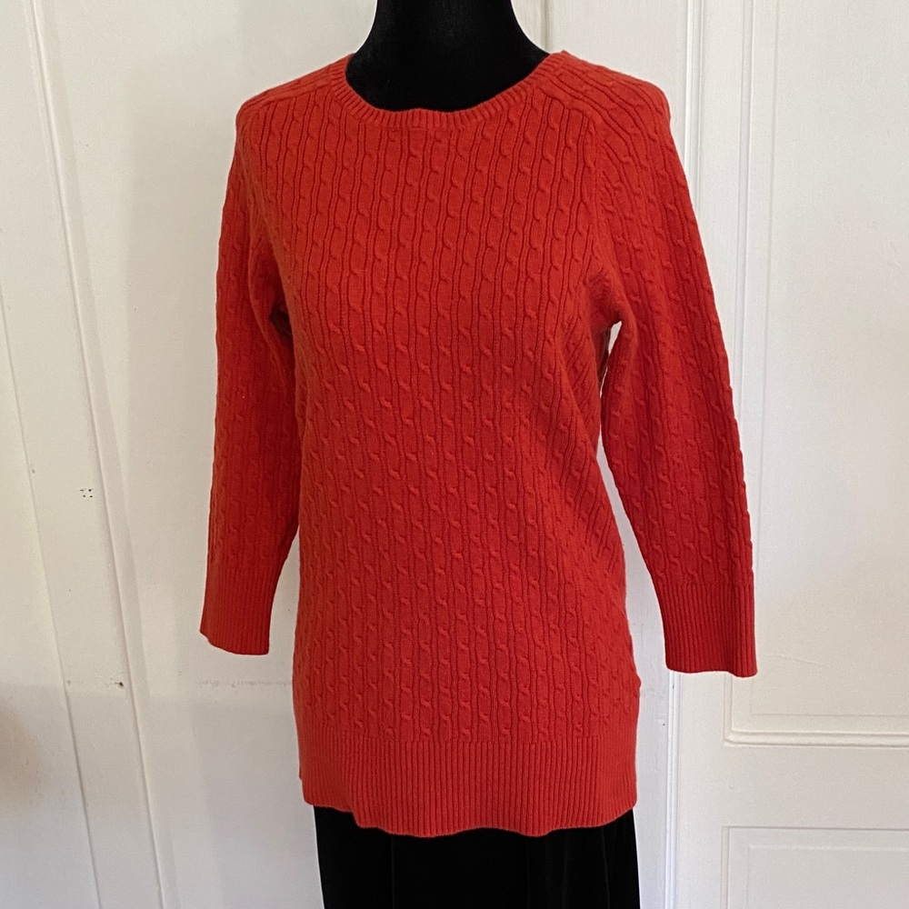 GAP Cotton Vibrant Orange Cable Knit Fitted Sweater